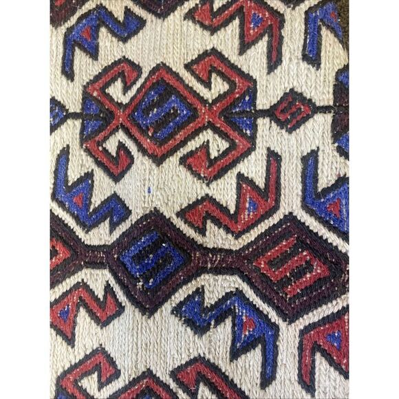 Vintage Afghan Flat weave Woven Wool Nomadic Rug Red Blue Geometric 55” x 29” - Picture 15 of 15